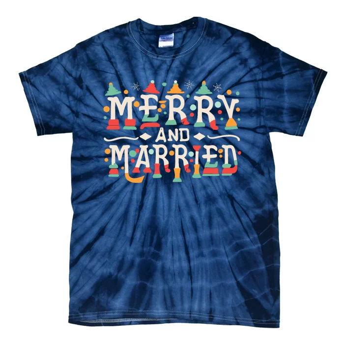 Merry And Married First Christmas Pajama Couples Matching Tie-Dye T-Shirt