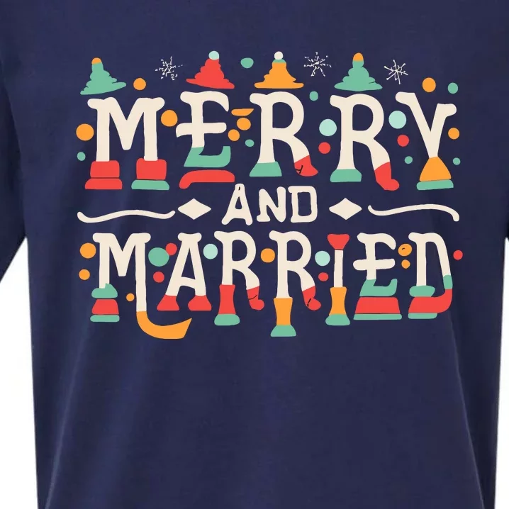 Merry And Married First Christmas Pajama Couples Matching Sueded Cloud Jersey T-Shirt