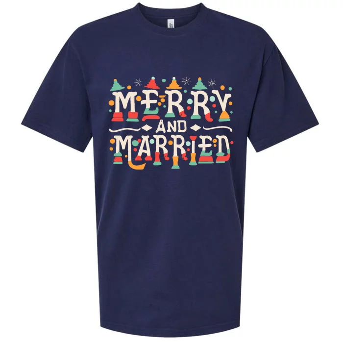 Merry And Married First Christmas Pajama Couples Matching Sueded Cloud Jersey T-Shirt