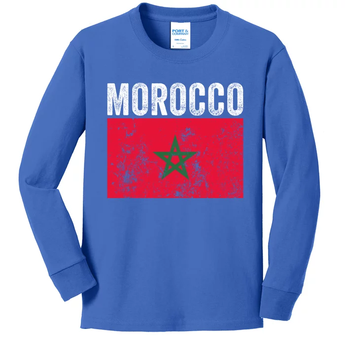 Moorish American Morocco Flag Moroccan Soccer Supporter Gift Kids Long Sleeve Shirt