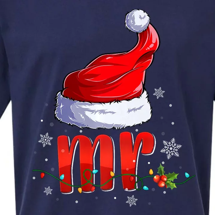 Mr And Mrs Santa Hat Matching Couples Christmas Pajamas P Sueded Cloud Jersey T-Shirt