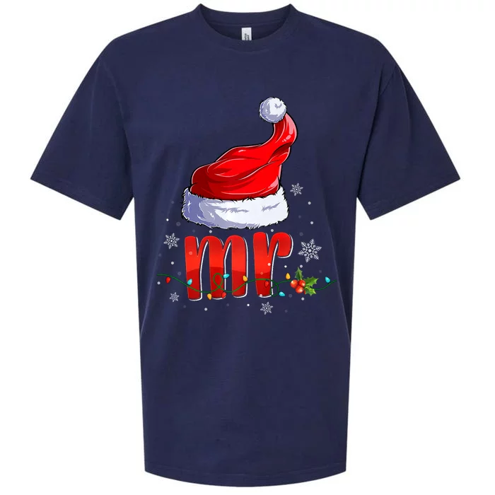 Mr And Mrs Santa Hat Matching Couples Christmas Pajamas P Sueded Cloud Jersey T-Shirt