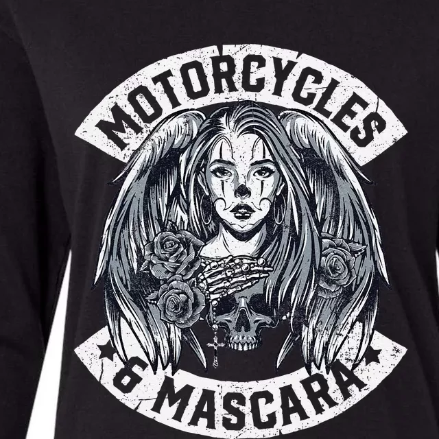 Motorcycles And Mascara Cute Motorcycle Chick Biker Girl Womens Cotton Relaxed Long Sleeve T-Shirt