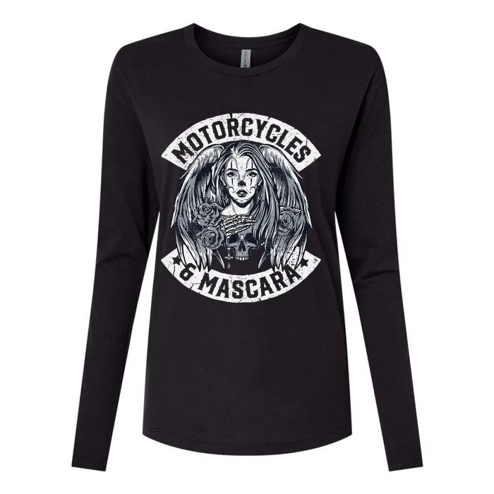 Motorcycles And Mascara Cute Motorcycle Chick Biker Girl Womens Cotton Relaxed Long Sleeve T-Shirt