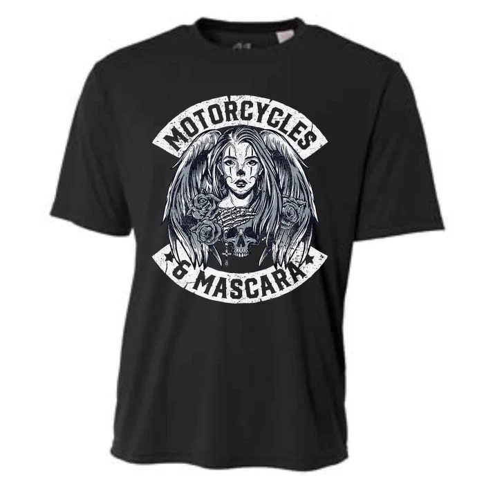 Motorcycles And Mascara Cute Motorcycle Chick Biker Girl Cooling Performance Crew T-Shirt