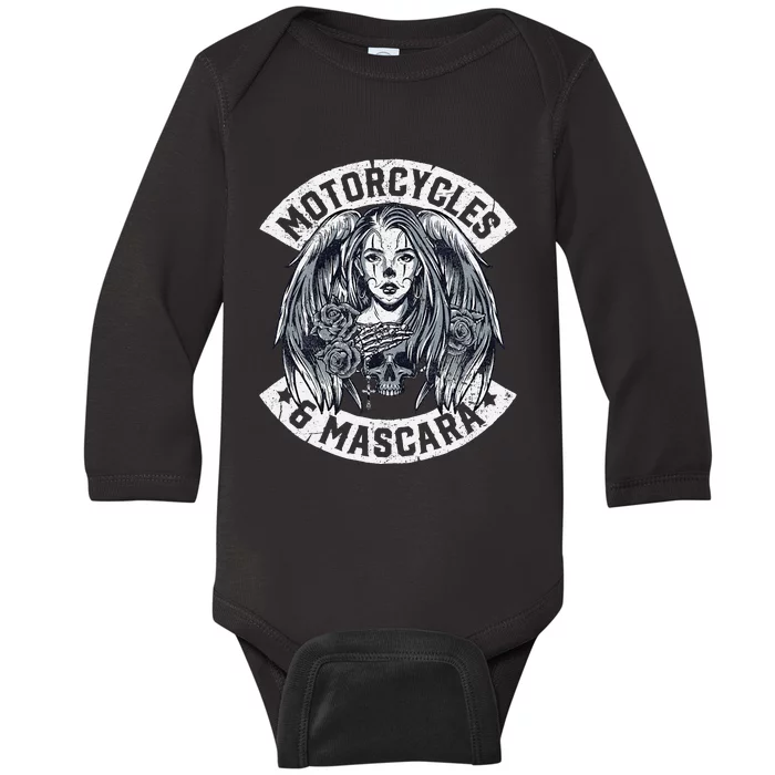 Motorcycles And Mascara Cute Motorcycle Chick Biker Girl Baby Long Sleeve Bodysuit