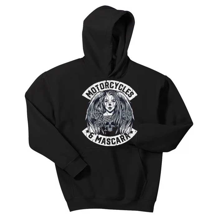 Motorcycles And Mascara Cute Motorcycle Chick Biker Girl Kids Hoodie