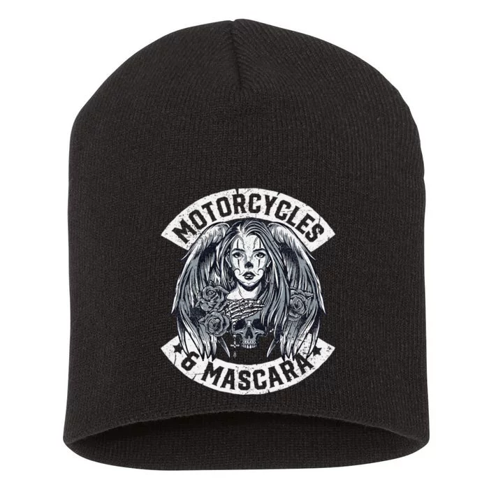 Motorcycles And Mascara Cute Motorcycle Chick Biker Girl Short Acrylic Beanie