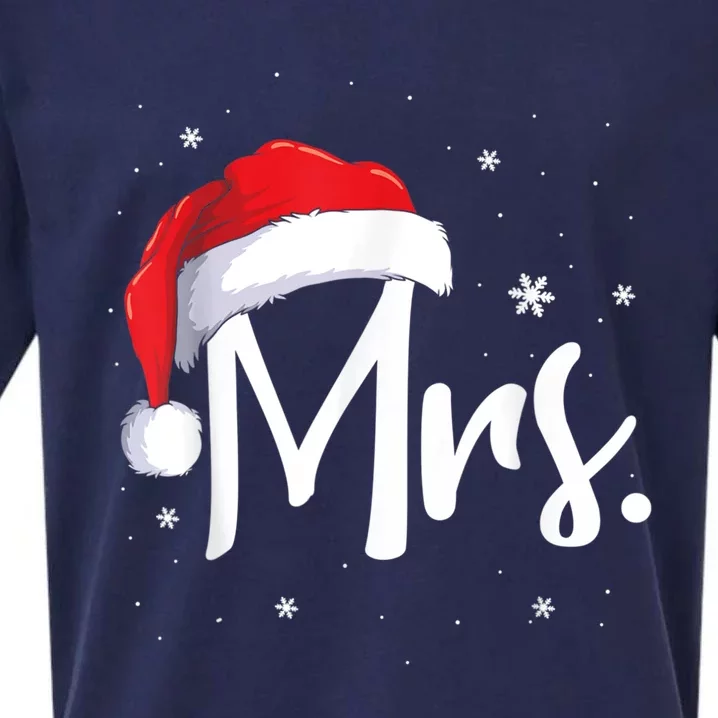 Mr And Mrs Claus Couples Matching Christmas Pajamas Santa Cool Gift Sueded Cloud Jersey T-Shirt