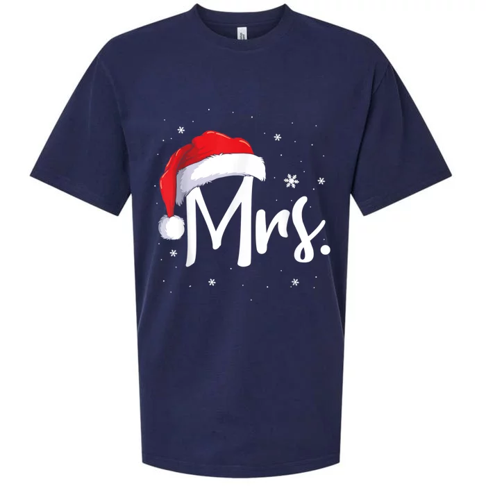 Mr And Mrs Claus Couples Matching Christmas Pajamas Santa Cool Gift Sueded Cloud Jersey T-Shirt