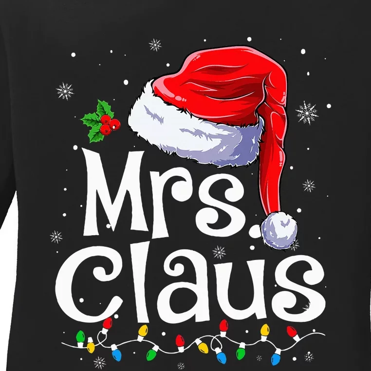 Mr And Mrs Claus Couples Matching Christmas Pajamas Santa Ladies Long Sleeve Shirt