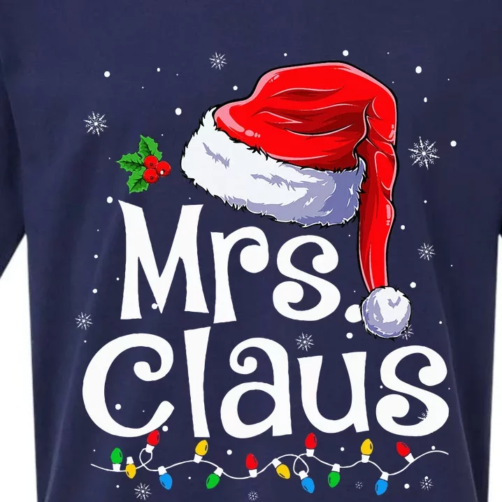 Mr And Mrs Claus Couples Matching Christmas Pajamas Santa Sueded Cloud Jersey T-Shirt