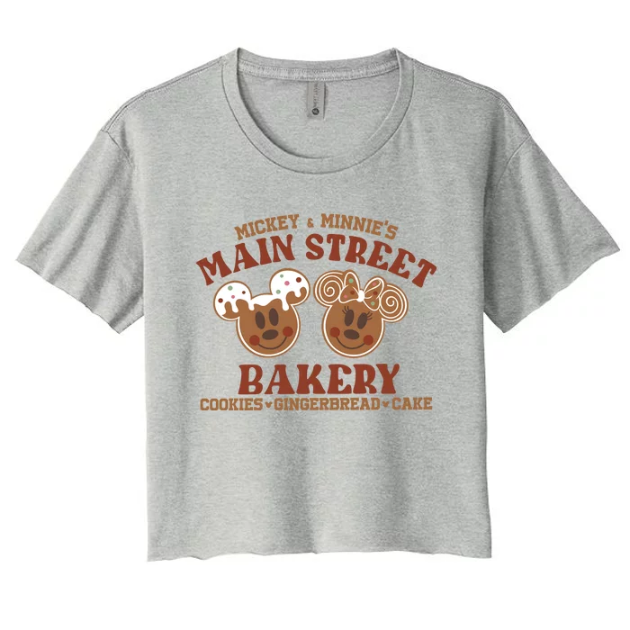 Mouse And Minnie Main Street Bakery Holiday Christmas Season Women's Crop Top Tee