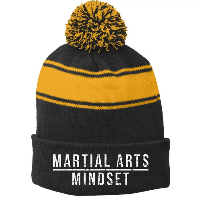 Martial Arts Mindset Martial Artist Vintage Stripe Pom Pom Beanie