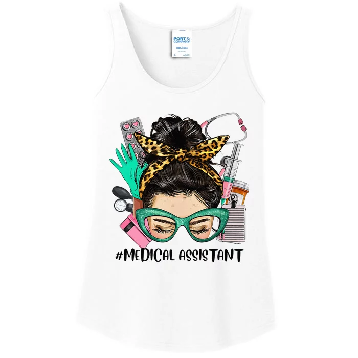 MEDICAL ASSISTANT Messy Bun Afro Hair Nurse Life Healthcare Ladies Essential Tank