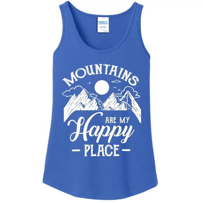 Mountains Are My Happy Place Hiking Lover Gift Funny Gift Ladies Essential Tank