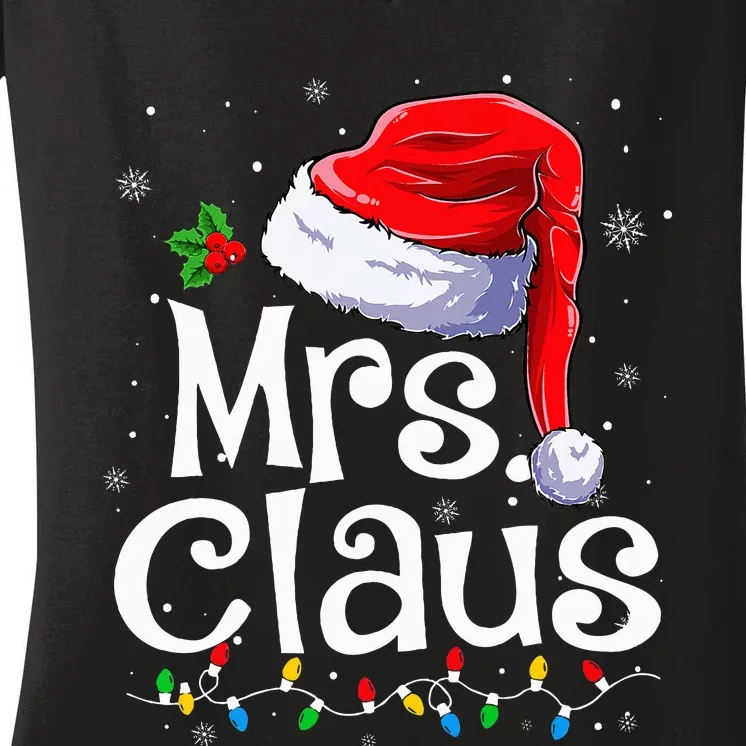 Mr and Mrs Claus Couples Matching xmas Pajamas Santa Women's V-Neck T-Shirt