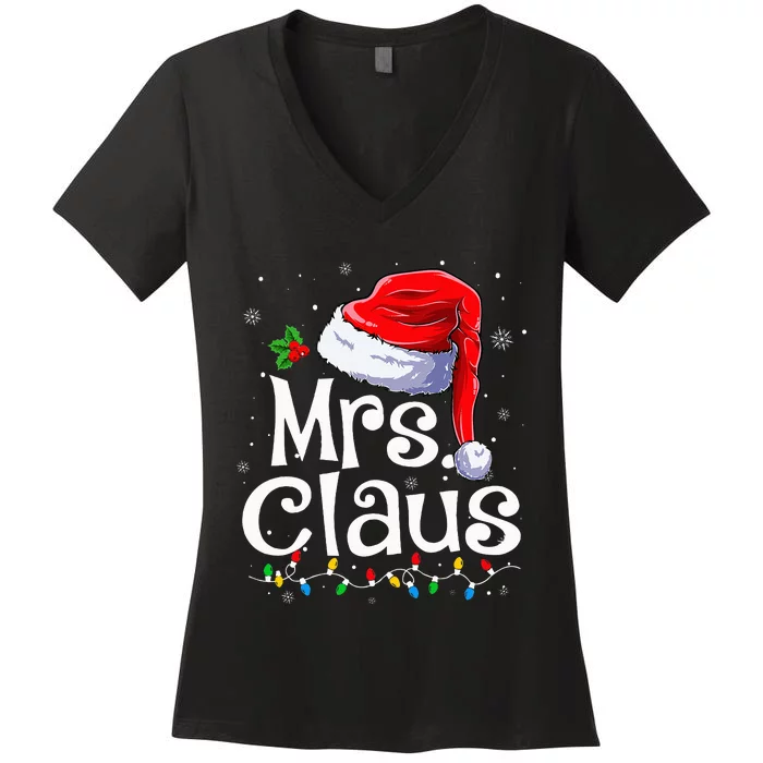 Mr and Mrs Claus Couples Matching xmas Pajamas Santa Women's V-Neck T-Shirt