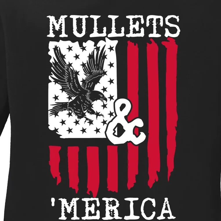 Mullets And Merica Mullet Eagle Flag | Party In The Back Ladies Long Sleeve Shirt