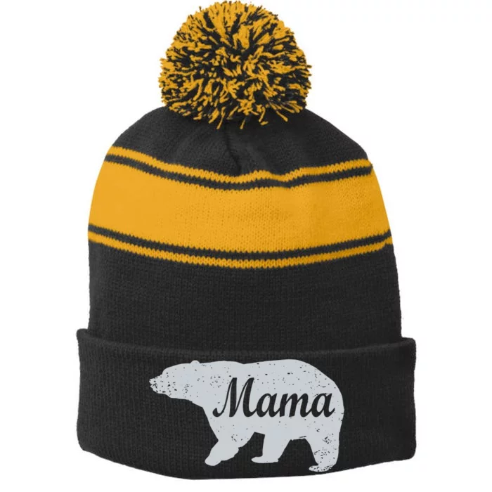 Mama Bear Stripe Pom Pom Beanie