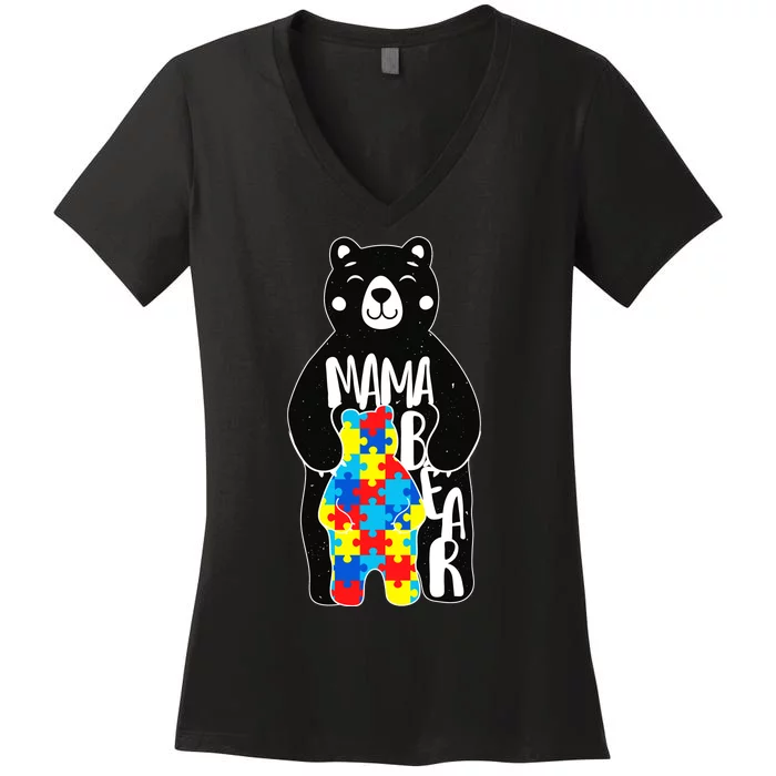 Mama Bear Autism Awareness Women's V-Neck T-Shirt