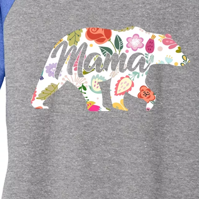 Mama Bear Cute Flower Pattern Women's Tri-Blend 3/4-Sleeve Raglan Shirt