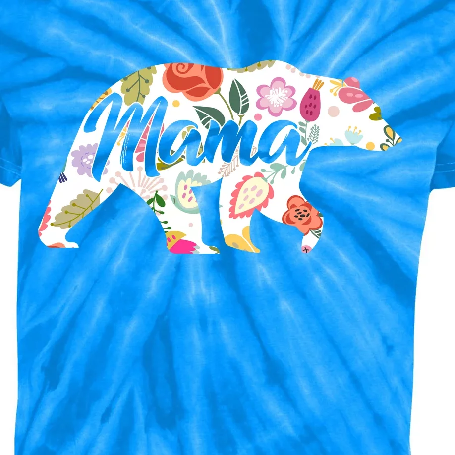 Mama Bear Cute Flower Pattern Kids Tie-Dye T-Shirt