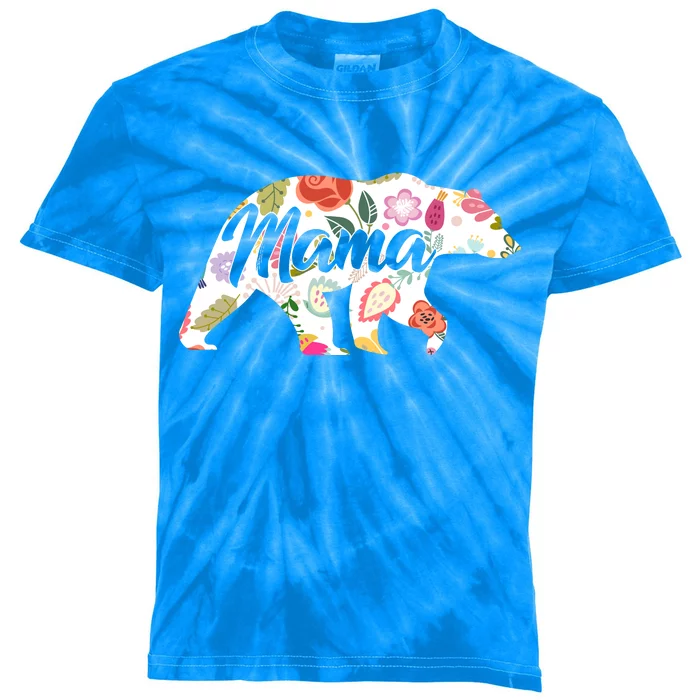 Mama Bear Cute Flower Pattern Kids Tie-Dye T-Shirt