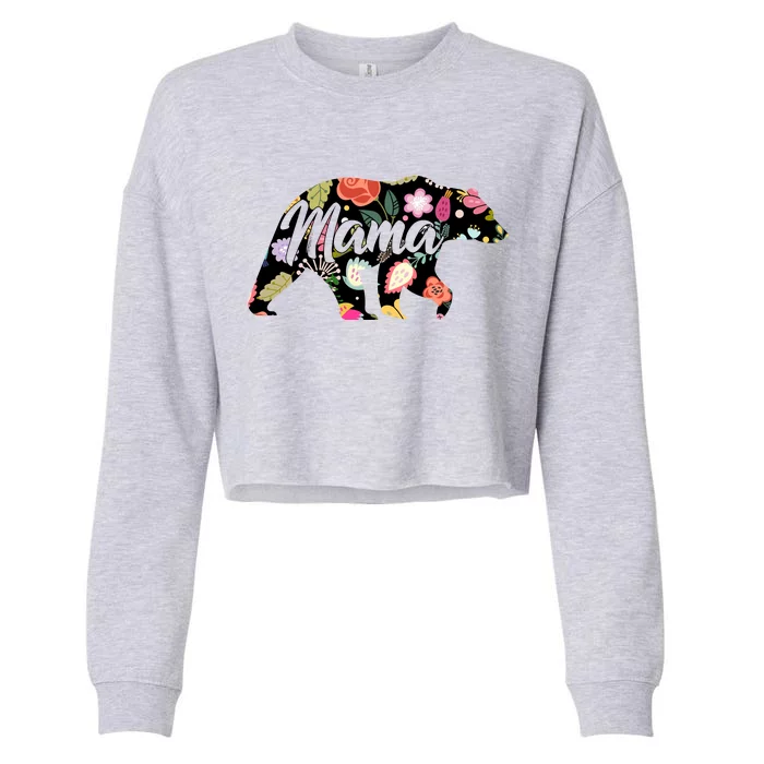 Mama Bear Cute Flower Pattern Cropped Pullover Crew