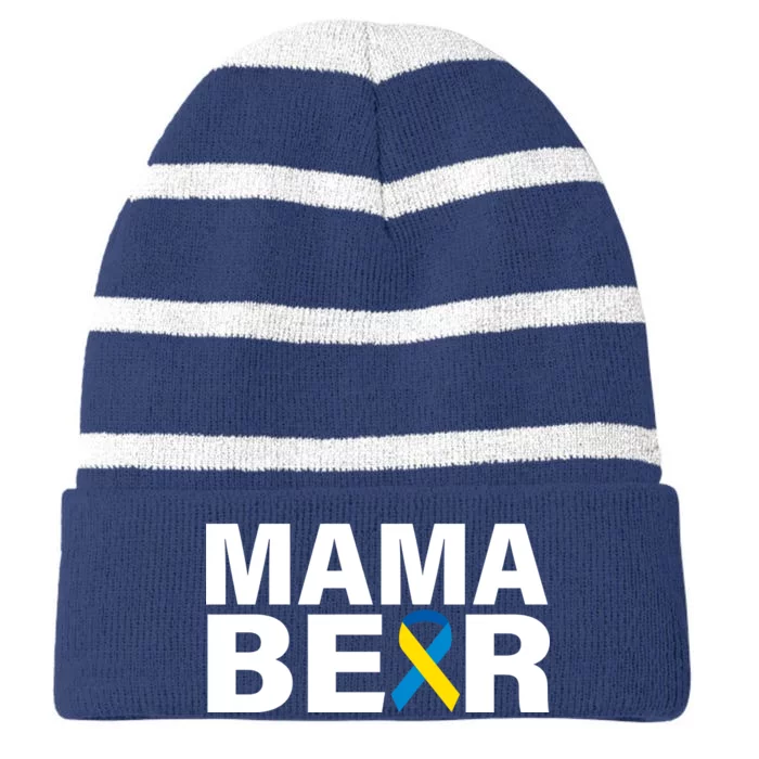 Mama Bear Down Syndrome Awareness Striped Beanie with Solid Band