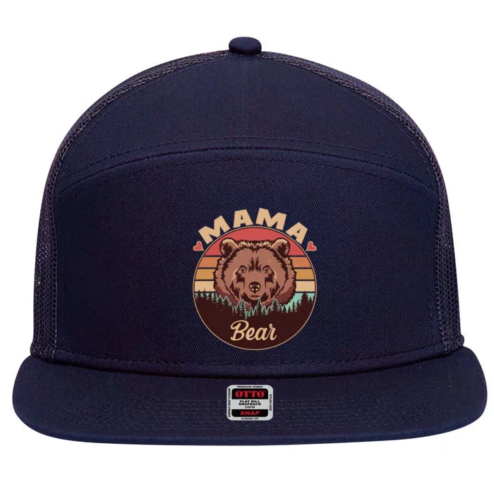 Mama Bear Vintage Bear Emblem 7 Panel Mesh Trucker Snapback Hat