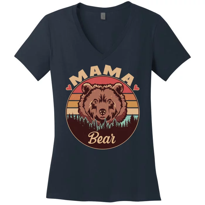 Mama Bear Vintage Bear Emblem Women's V-Neck T-Shirt