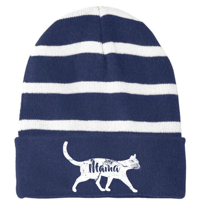 Mama Cat Mom Striped Beanie with Solid Band