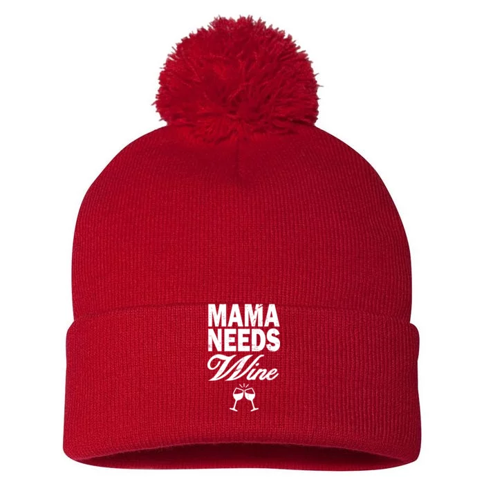 Mama Needs Wine Pom Pom 12in Knit Beanie