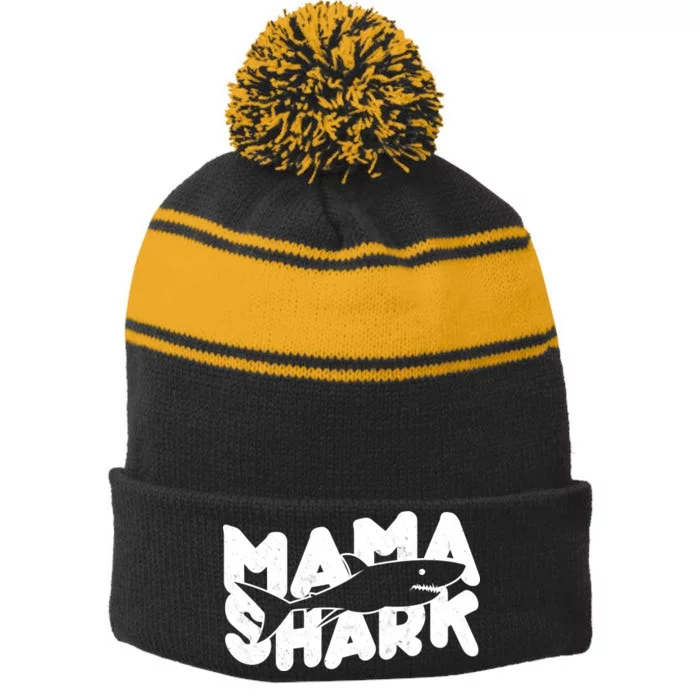 Mama Shark Stripe Pom Pom Beanie