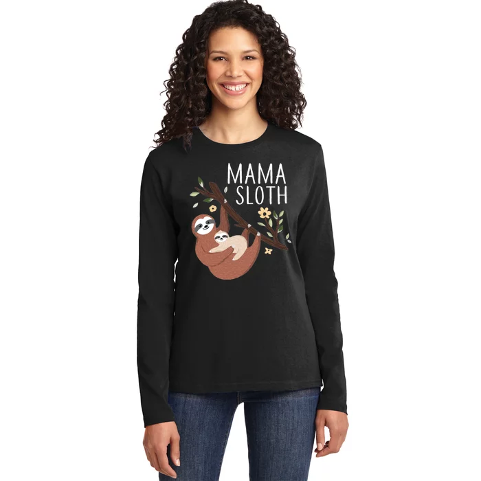 Mama Sloth Ladies Long Sleeve Shirt