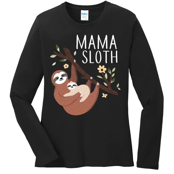 Mama Sloth Ladies Long Sleeve Shirt