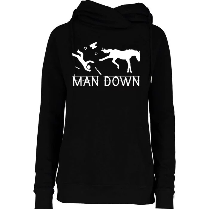 Man Down Horseshoer Funny Horse Womens Funnel Neck Pullover Hood