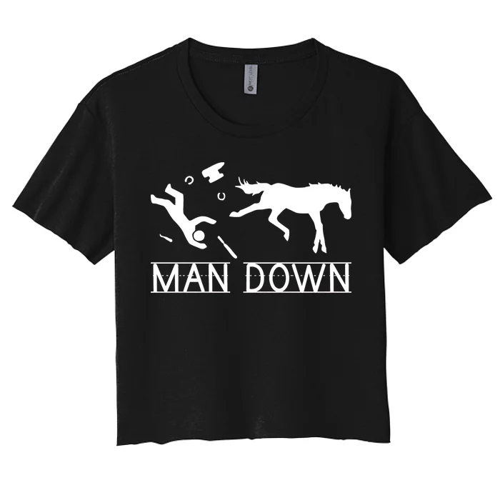 Man Down Horseshoer Funny Horse Women's Crop Top Tee