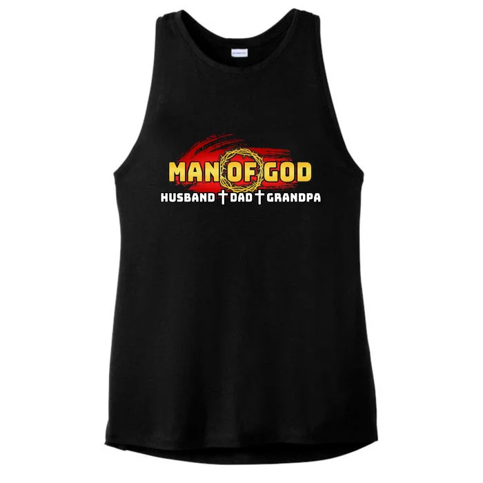 Man Of God Husband Dad Grandpa Ladies Tri-Blend Wicking Tank