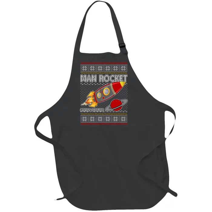 Man Rocket Spittin' Chiclets Ugly Christmas Sweater Full-Length Apron With Pocket