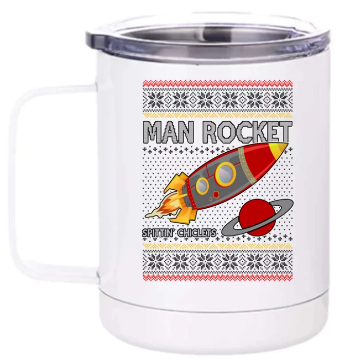 Man Rocket Spittin' Chiclets Ugly Christmas Sweater Front & Back 12oz Stainless Steel Tumbler Cup