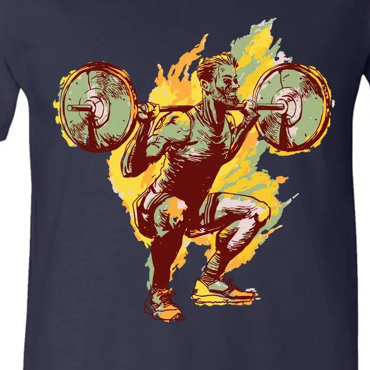 Man Squatting V-Neck T-Shirt