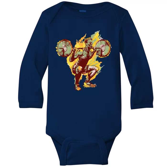 Man Squatting Baby Long Sleeve Bodysuit