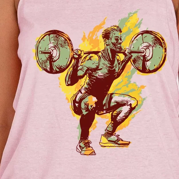 Man Squatting Women's Knotted Racerback Tank