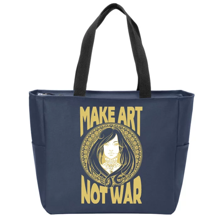 Make Art Not War Cameo Portrait Zip Tote Bag