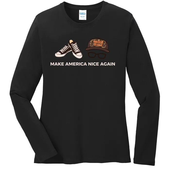 Make America Nice Again Harris Walz Ladies Long Sleeve Shirt