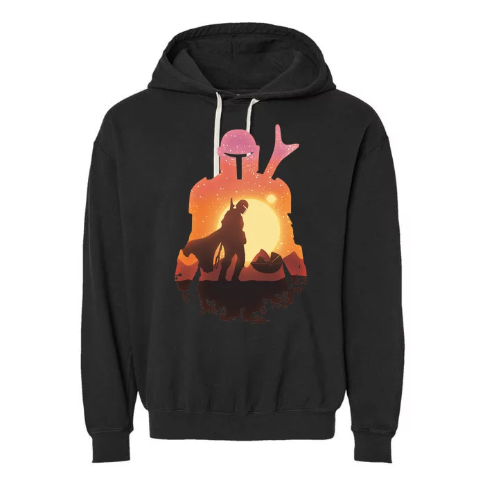 Mando Sunset Illustration Cool Graphic Garment-Dyed Fleece Hoodie