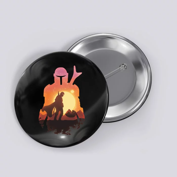 Mando Sunset Illustration Cool Graphic Button