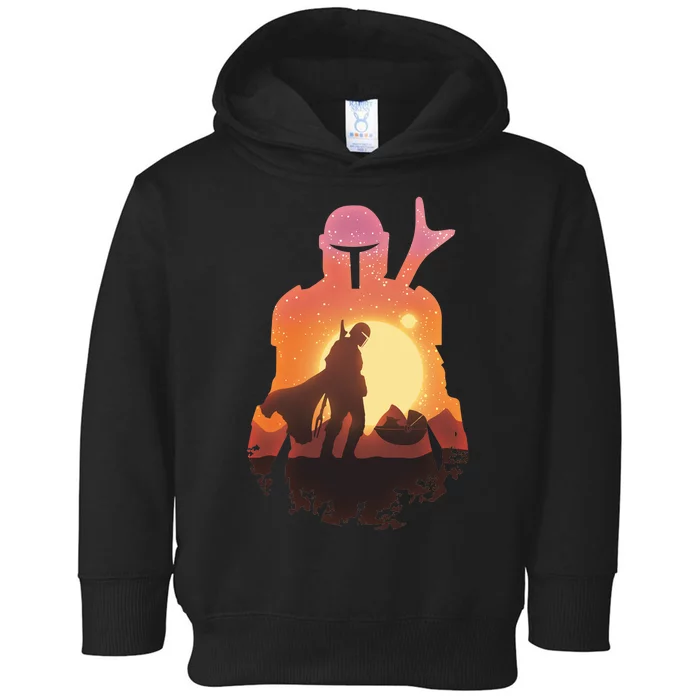 Mando Sunset Illustration Cool Graphic Toddler Hoodie